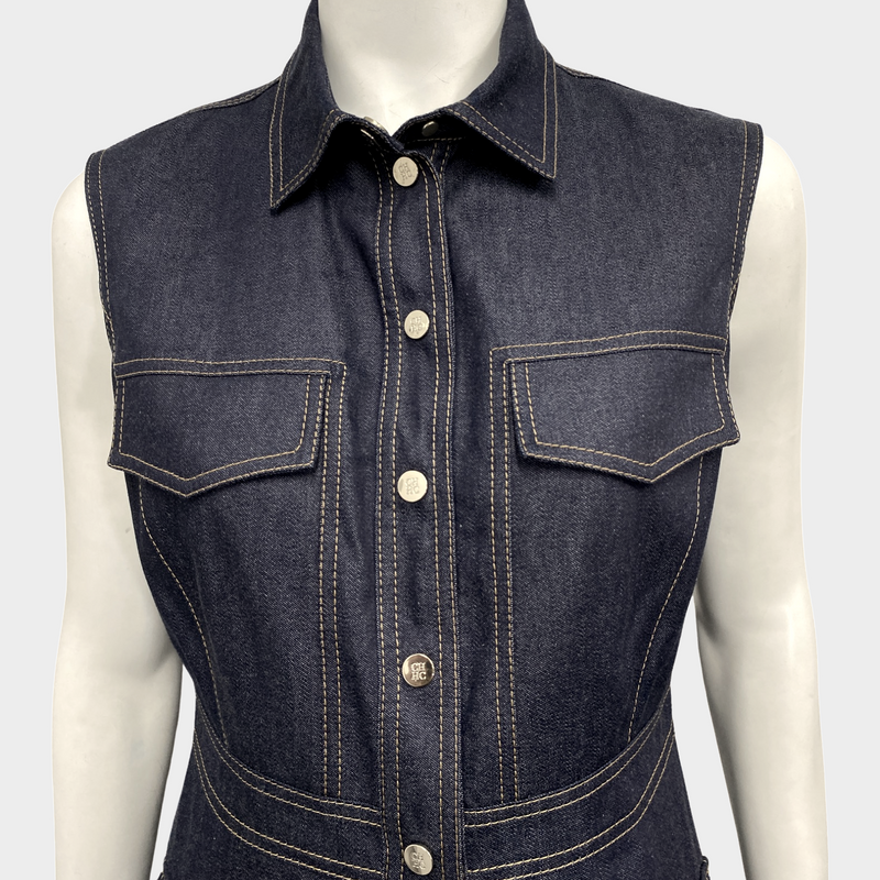 Carolina Herrera navy denim button-down sleeveless dress