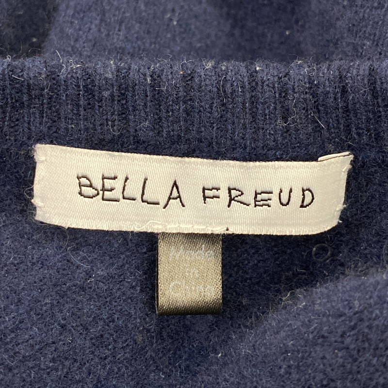 Bella Freud women's navy and ecru cashmere 1970 logo jumper