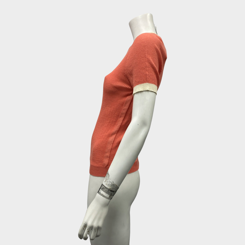 Chanel women's peach cotton t-shirt with embellished logo detail