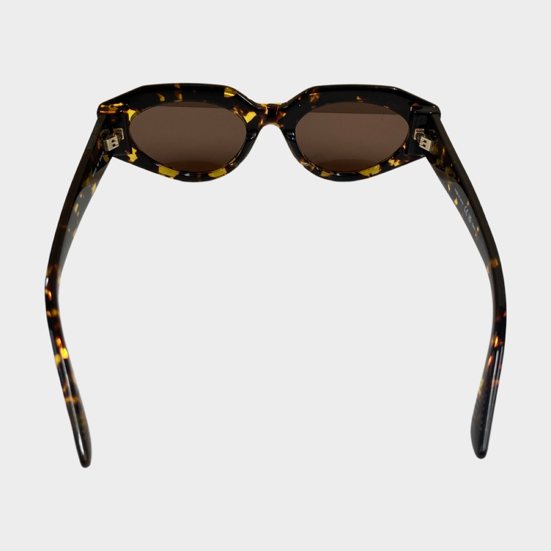 Bottega Veneta women's brown tortoise shell gold detail sunglasses