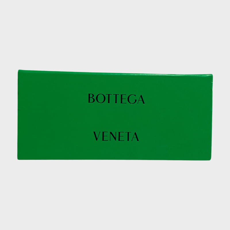 Bottega Veneta women's brown tortoise shell long gold detail sunglasses