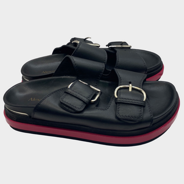 【ALEXANDER MCQUEEN】最新作★DOUBLE BUCKLE サンダル Alexander Mcqueen black leather dual-buckle platform sandals