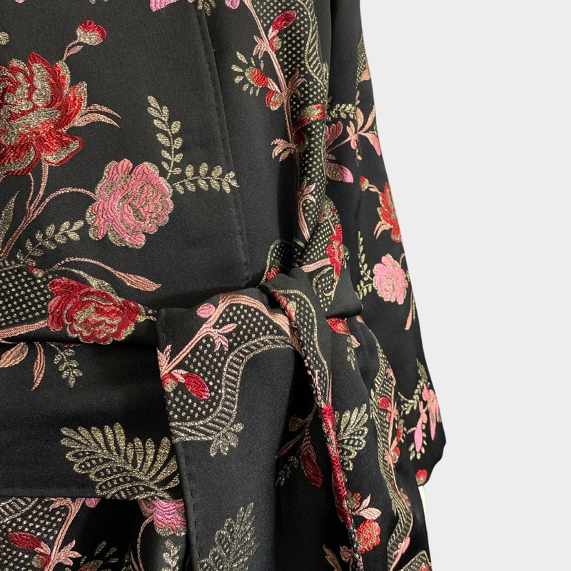 Dolce&Gabbana women's black floral polyester coat with belt
