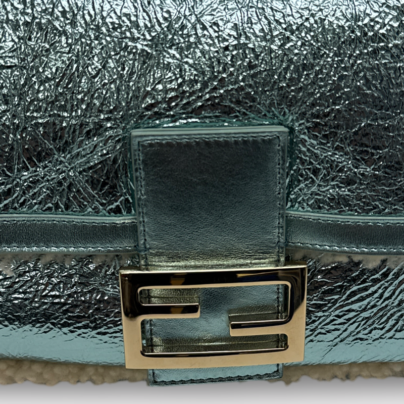Fendi Women's Baguette Light Blue Metallic Leather Baguette Bag