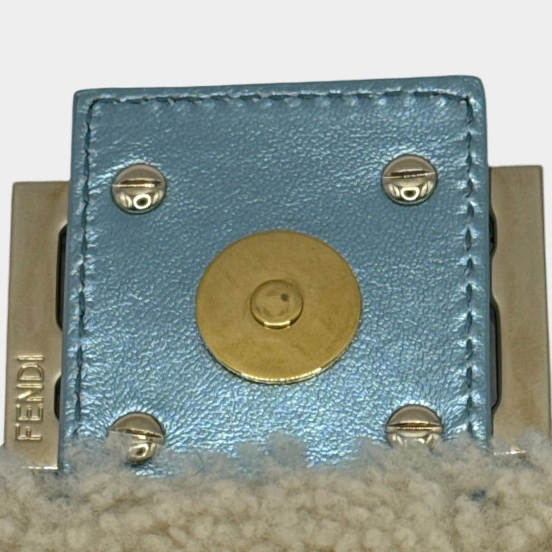 Fendi Women's Baguette Light Blue Metallic Leather Baguette Bag