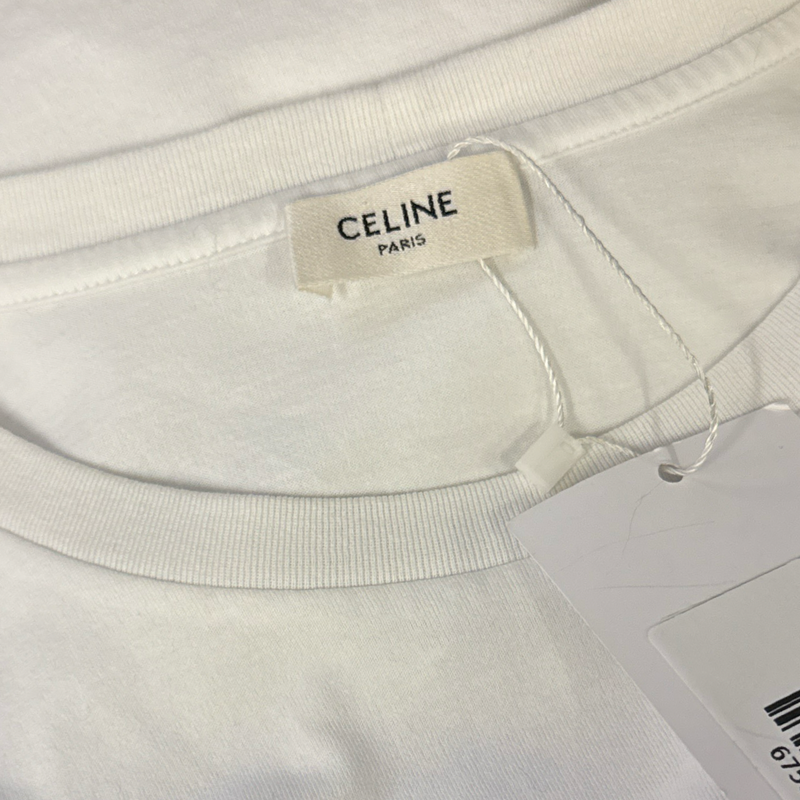 Celine Women's White cotton T-Shirt with gold logo