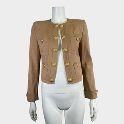 Balmain women's beige cotton cropped jacket with gold buttons