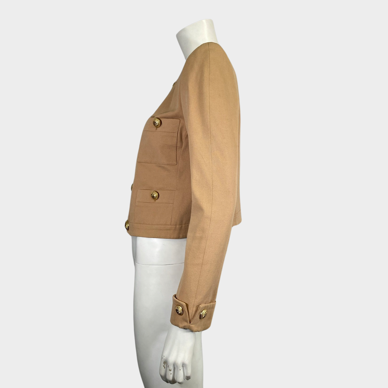 Balmain women's beige cotton cropped jacket with gold buttons
