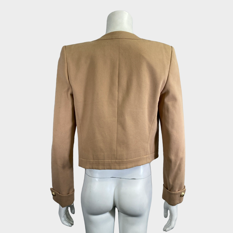 Balmain women's beige cotton cropped jacket with gold buttons