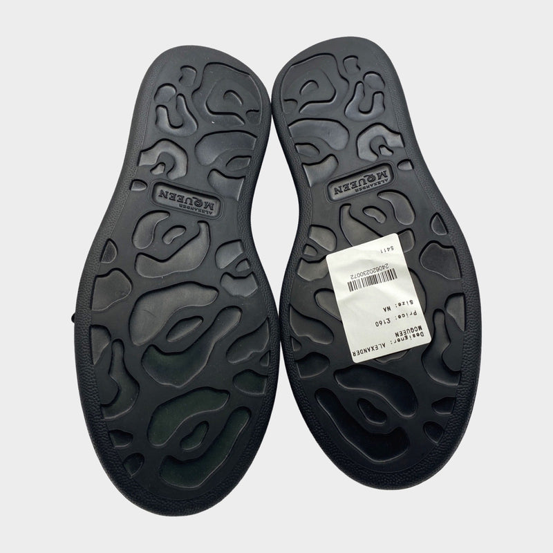 Alexander Mcqueen women's black leather raised-sole trainers with gold accents