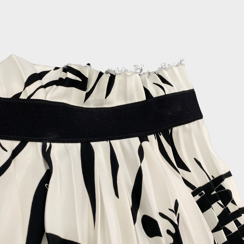 Balenciaga black and white geometric print pleated polyester midi skirt
