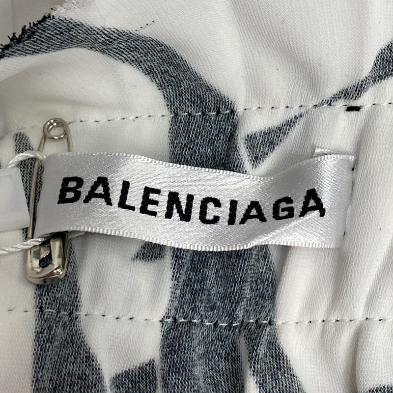 Balenciaga black and white geometric print pleated polyester midi skirt