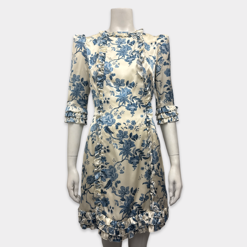 The Vampire's Wife Women's White with Blue Floral Print Silk Dress