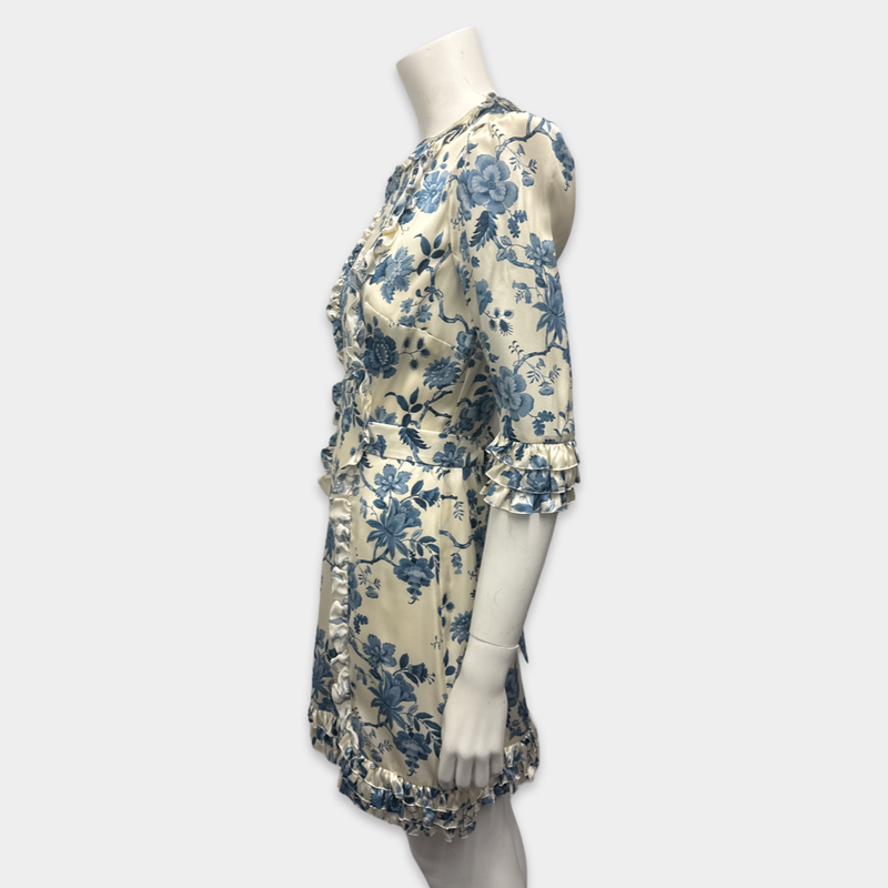 The Vampire's Wife Women's White with Blue Floral Print Silk Dress