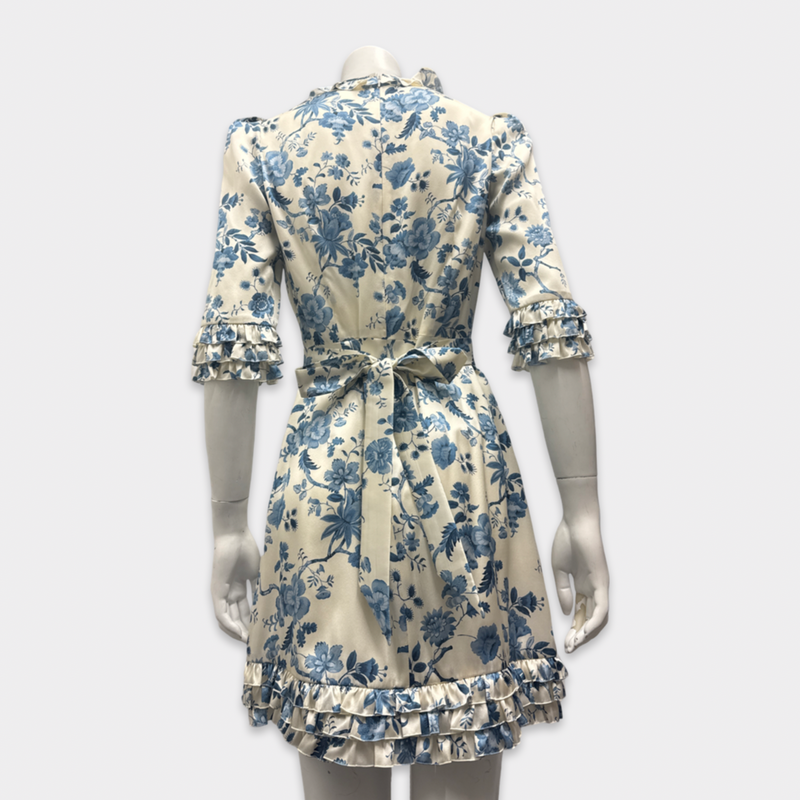 The Vampire's Wife Women's White with Blue Floral Print Silk Dress