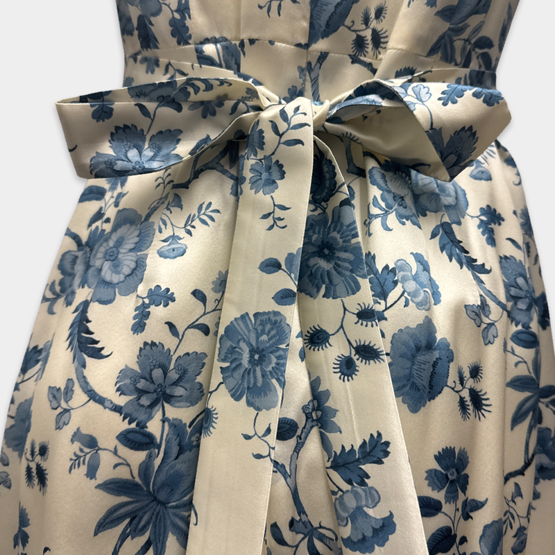 The Vampire's Wife Women's White with Blue Floral Print Silk Dress