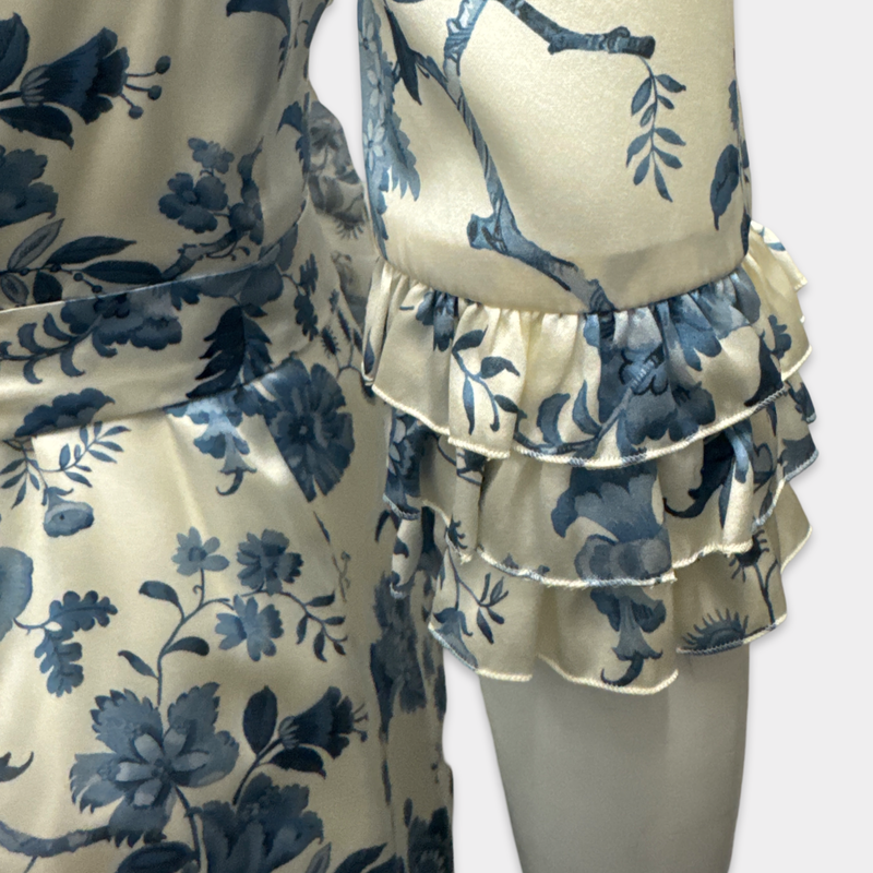 The Vampire's Wife Women's White with Blue Floral Print Silk Dress