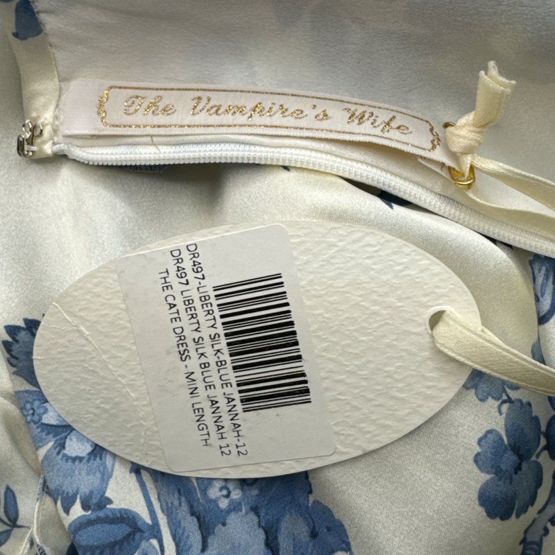 The Vampire's Wife Women's White with Blue Floral Print Silk Dress