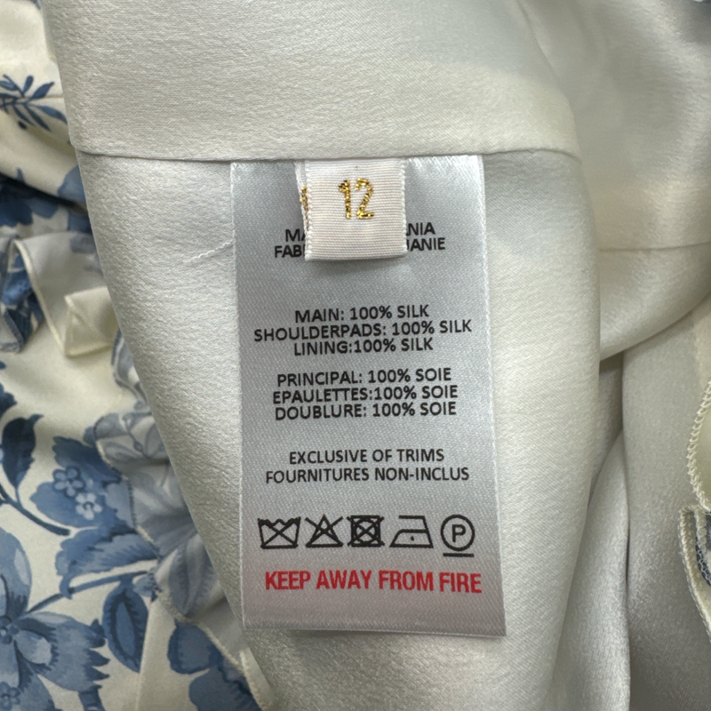 The Vampire's Wife Women's White with Blue Floral Print Silk Dress