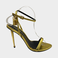 Tom Ford gold leather sandal heels with gold lock detail