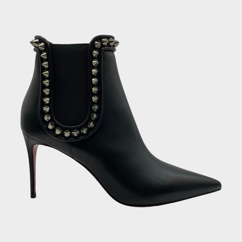 Christian Louboutin women's black leather heeled boots with spike detail