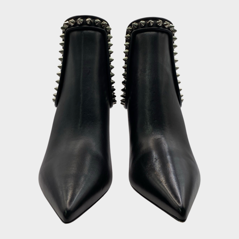 Christian Louboutin women's black leather heeled boots with spike detail