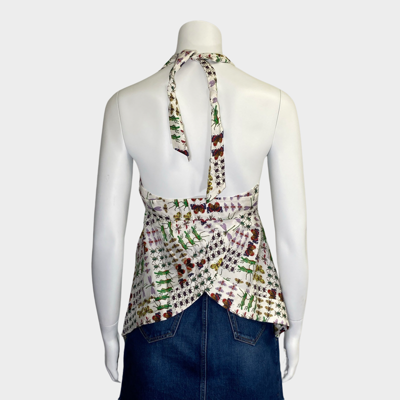 Gucci women's white butterfly print silk blouse