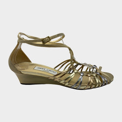 Jimmy Choo metallic gold and silver sandals on mini wedge platform