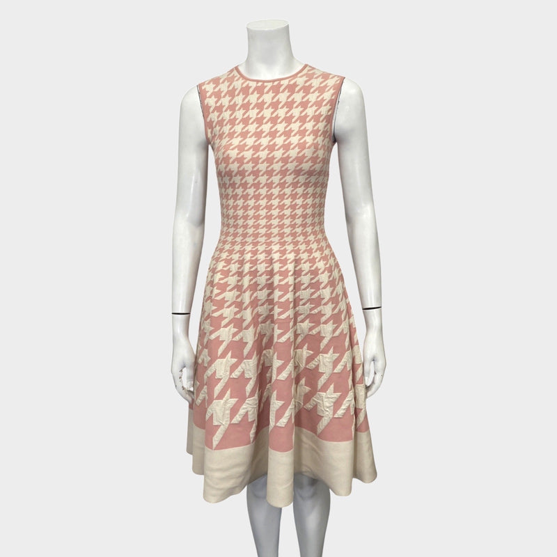Alexander McQueen pink and ecru houndstooth print jacquard dress