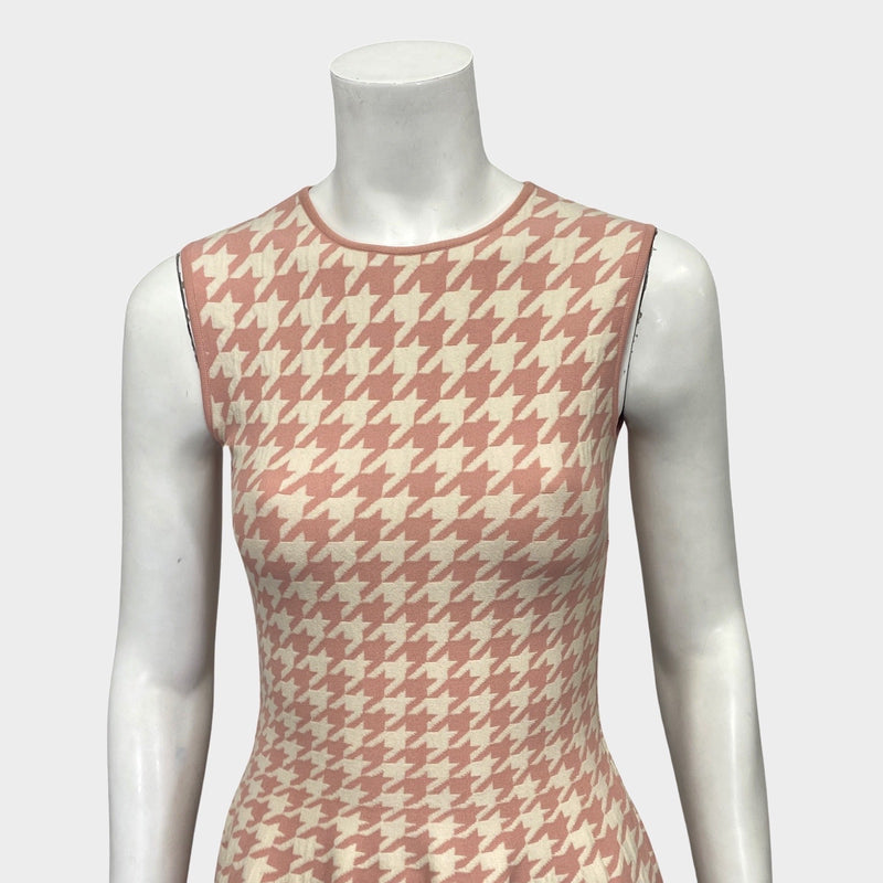 Alexander McQueen pink and ecru houndstooth print jacquard dress