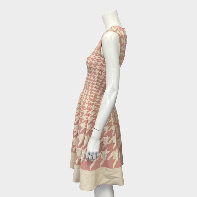 Alexander McQueen pink and ecru houndstooth print jacquard dress