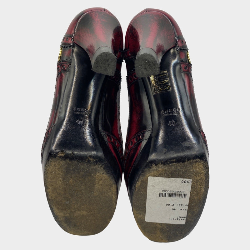 Gucci women's burgundy and black leather Mary Jane platform pumps