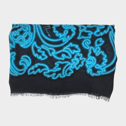 Loewe women's black and blue Barocco Neon cashmere and silk scarf with fringe