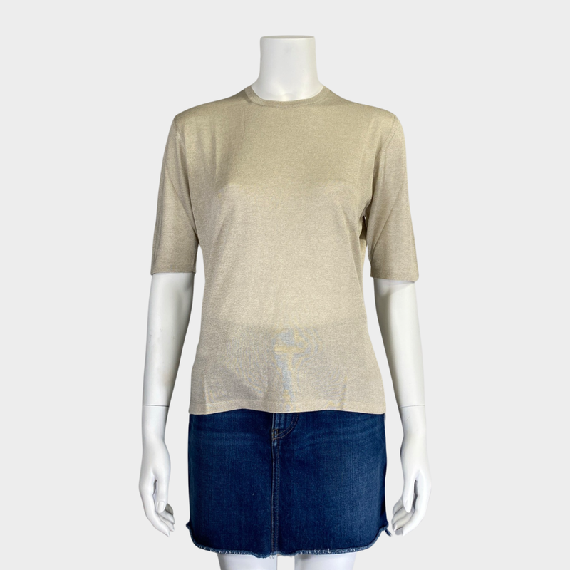 Hermes women's beige silk knitted top