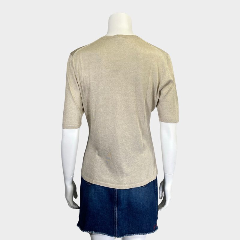 Hermes women's beige silk knitted top