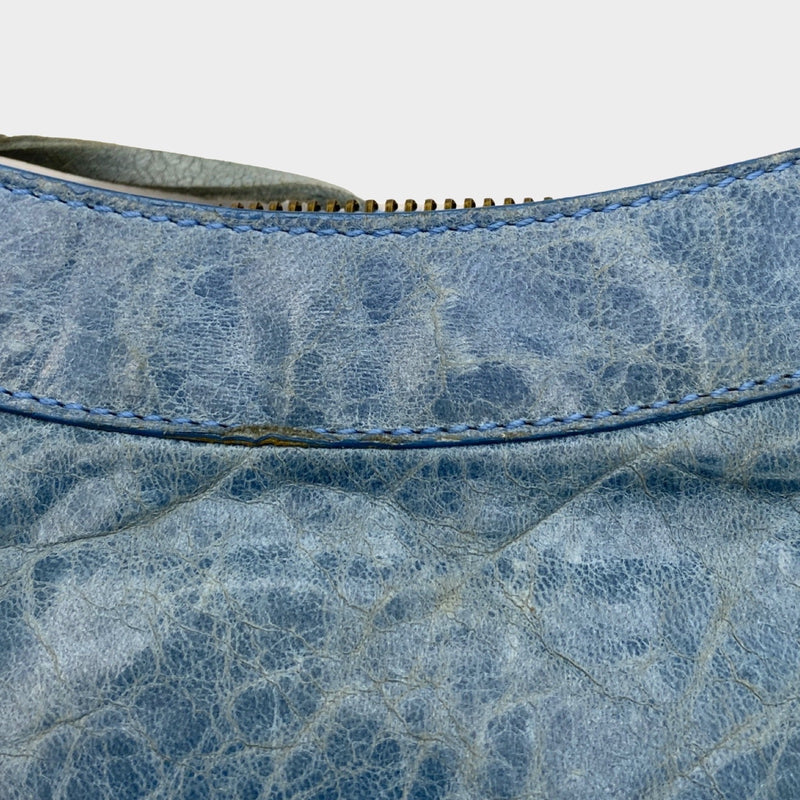 Balenciaga women's turquoise blue marbled effect leather vintage mini City handbag