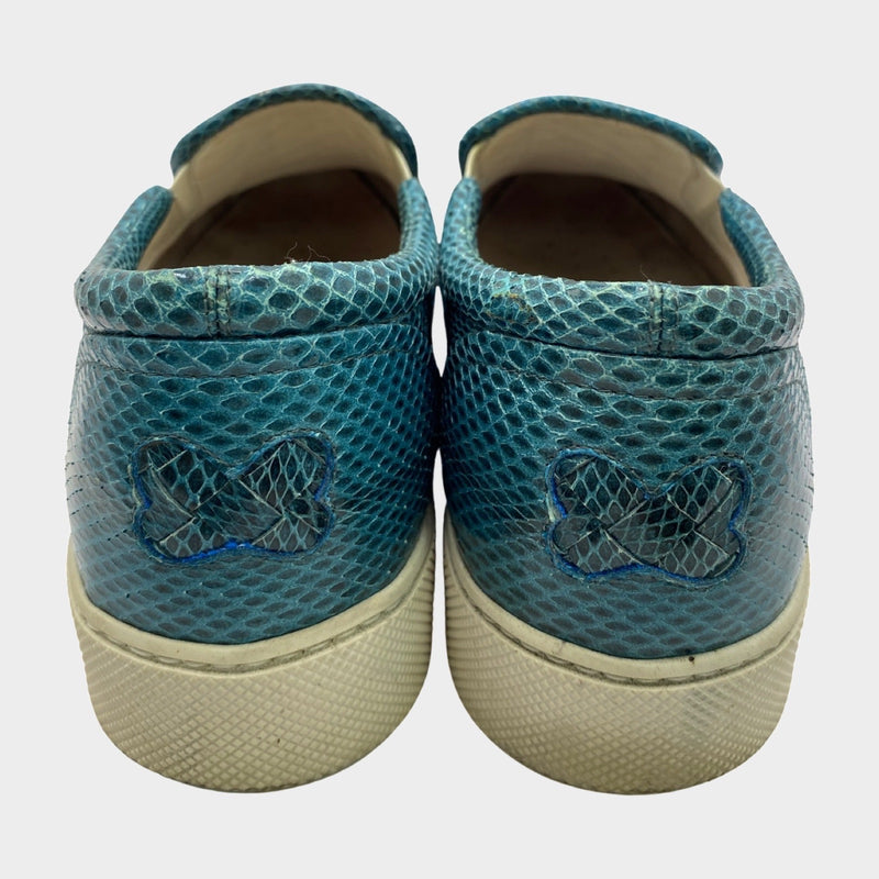 Bottega Veneta women's turquoise blue python leather slip-on sneakers