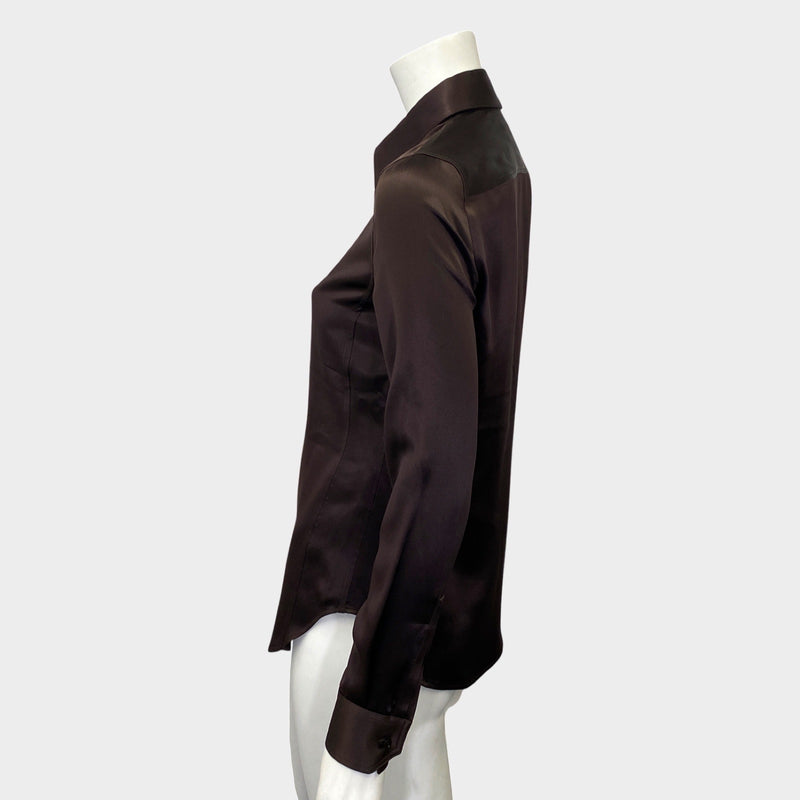 Saint Laurent women's chocolate brown silk shirt blouse