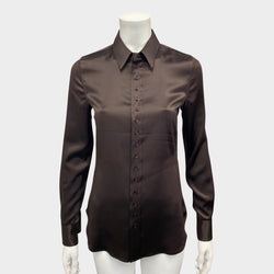 Saint Laurent women's chocolate brown silk shirt blouse