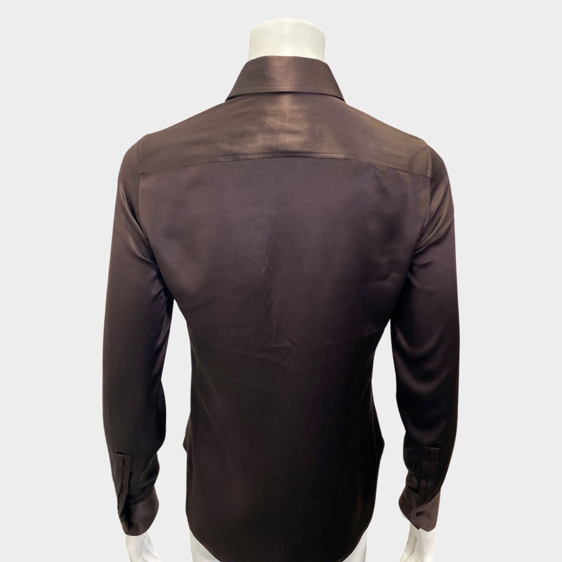 Saint Laurent women's chocolate brown silk shirt blouse