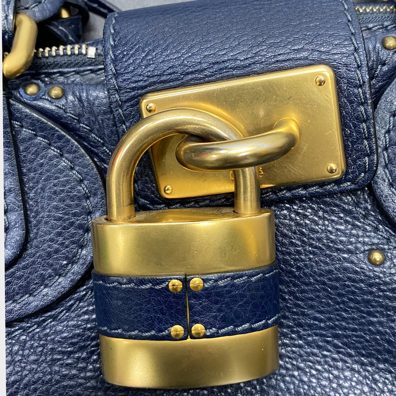 Chloe women's navy leather large tote handbag with with padlock detail