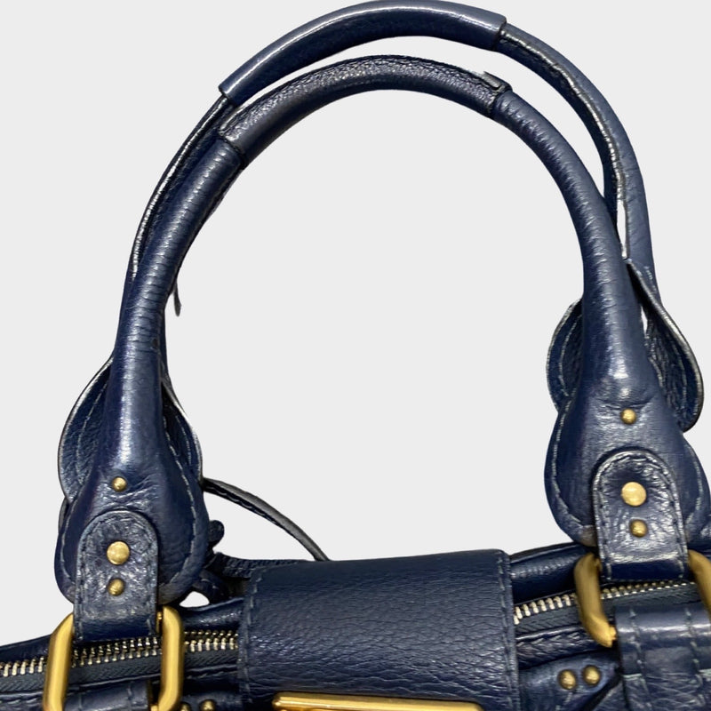 Chloe women's navy leather large tote handbag with with padlock detail