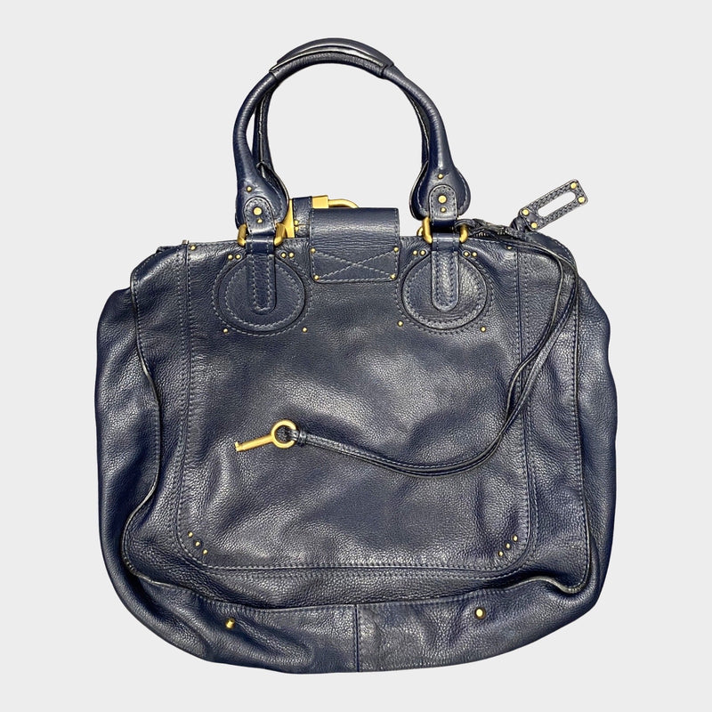 Chloe women's navy leather large tote handbag with with padlock detail