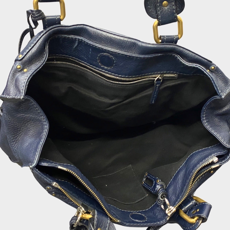 Chloe women's navy leather large tote handbag with with padlock detail