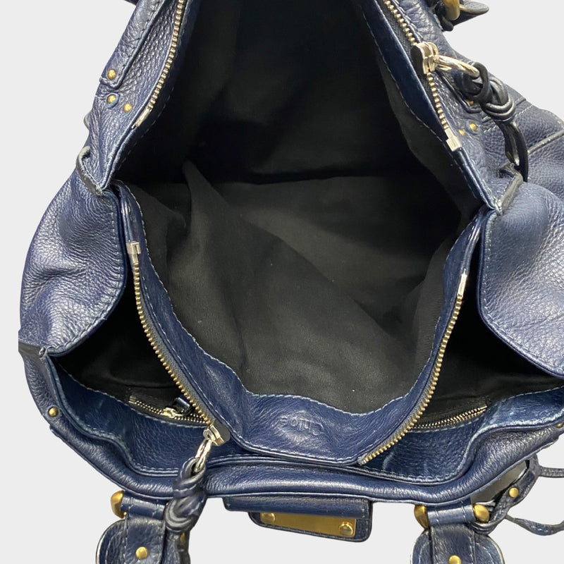 Chloe women's navy leather large tote handbag with with padlock detail