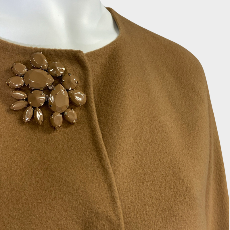 Ermano Scervino women's beige wool coat with jewel button