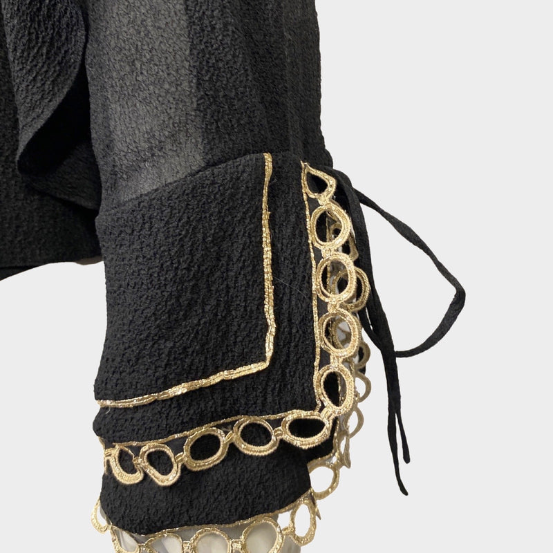 Chloe women's black silk chiffon blouse with gold detailing