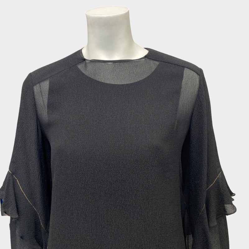 Chloe women's black silk chiffon blouse with gold detailing