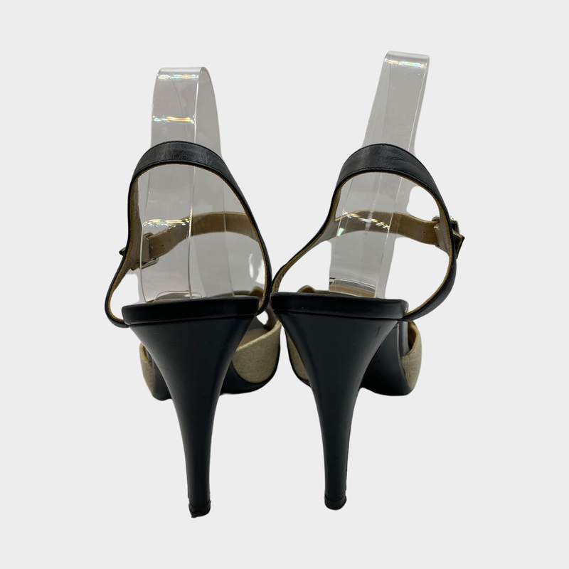Hermes black and beige leather sandal heels