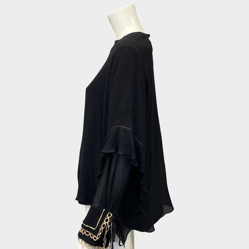 Chloe women's black silk chiffon blouse with gold detailing